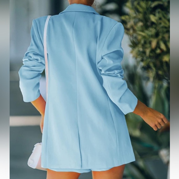 NWOT Women's 2 Piece Open Front Long Sleeve Blazer & Solid Short Pants Suit Sets - Picture 2 of 8